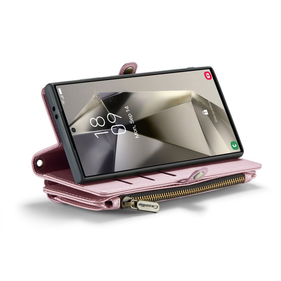 Puzdro CASEME pre Samsung Galaxy S25 Ultra, RFID Leather Wallet, s popruhom cez rameno, ružové