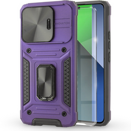 Pancierované puzdro pre Xiaomi Redmi Note 13 Pro 5G, CamShield Slide, fialové + tvrdené sklo 9H