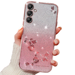 Puzdro pre Samsung Galaxy A55 5G, Glitter Flower, ružové rose gold
