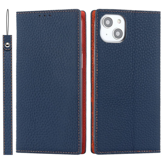 Klapkové puzdro pre iPhone 14 Plus, Litchi Skin Grain, tmavomodré