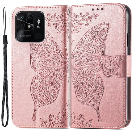 Klapkové puzdro pre Xiaomi Redmi 10C, Butterfly, ružové rose gold