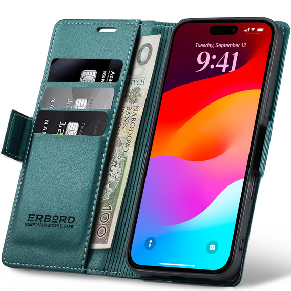 ERBORD Glossy Litchi - peňaženkové puzdro s chlopňou pre iPhone 17 Pro Max