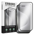 2x tvrdené sklo pre iPhone 15 Pro, ERBORD 3D pre celý displej