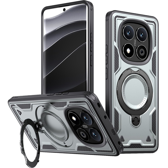 Puzdro pre Xiaomi Redmi Note 14 Pro 5G /  Poco X7 5G, Military MagSafe, sivé + sklo 9H