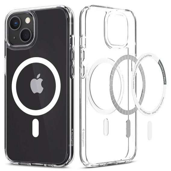 Puzdro MagSafe Spigen pre iPhone 13 Mini, Ultra Hybrid, biele + tvrdené sklo 9H