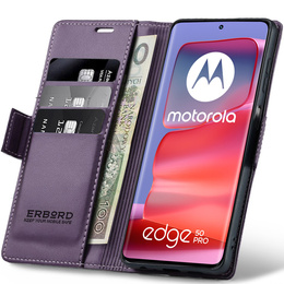 Puzdro pre Motorola Edge 50 Pro, ERBORD Glossy Litchi, flipová peňaženka, fialové
