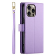 Klapkové puzdro pre iPhone 16 Pro Max, Wallet Zipper Pocket, fialové