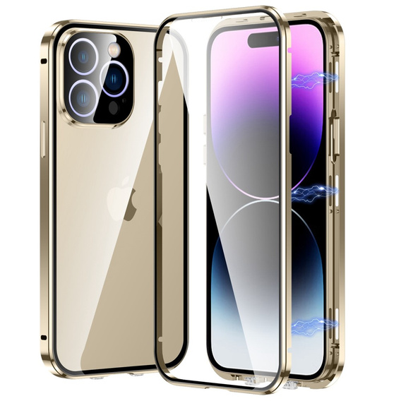 Puzdro pre iPhone 14 Pro, Magnetic Dual Glass, zlaté