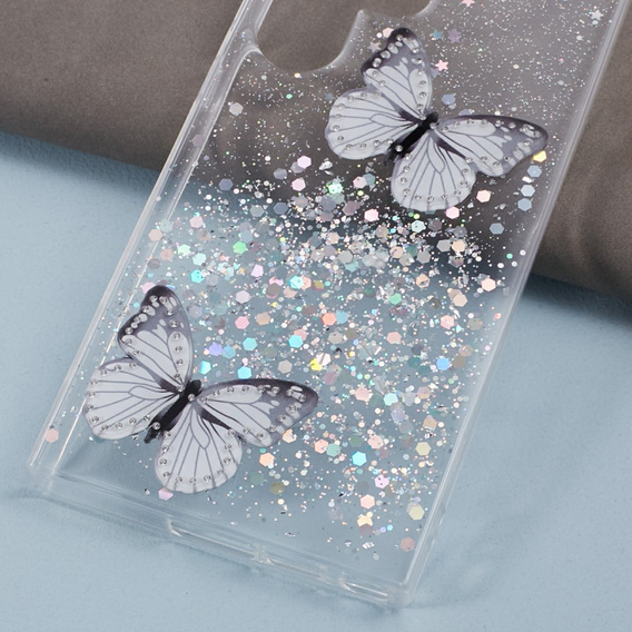 Puzdro pre Samsung Galaxy S24 Ultra, Glitter Butterfly, biele