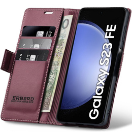 Puzdro pre Samsung Galaxy S23 FE, ERBORD Glossy Litchi, flipová peňaženka, červené
