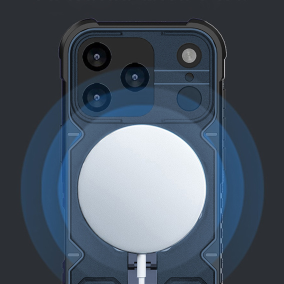Puzdro pre iPhone 17 Pro, pre MagSafe, pancierované so stojanom, modré