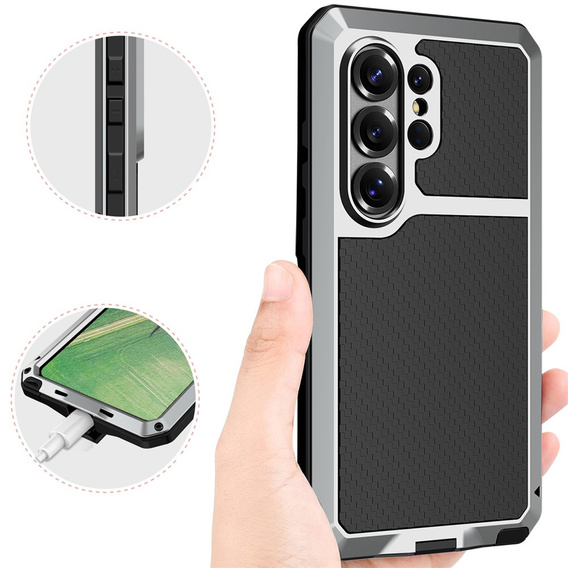 Puzdro s integrovaným sklom pre Samsung Galaxy S26 Ultra, strieborné