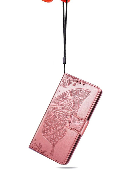 Klapkové puzdro pre Oppo Reno 12, Butterfly, ružové rose gold