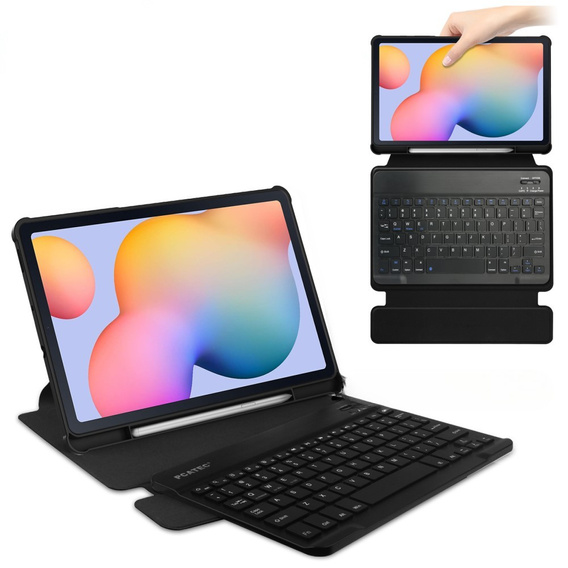 Puzdro s klávesnicou pre Samsung Galaxy Tab S6 Lite 2024 / 2022 / 2020, Rotary 360° Leather, čierne