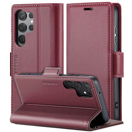 Puzdro pre Samsung Galaxy S24 Ultra, ERBORD Glossy Litchi, flipová peňaženka, červené