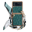 Puzdro pre Samsung Galaxy Z Flip4 5G, Grid Leather, zelený