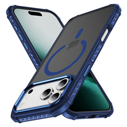 Matné puzdro pre iPhone 17 Pro Max, pancierované, pre MagSafe, dymové s modrými stranami