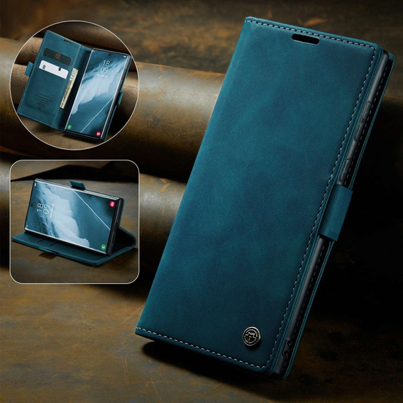 CASEME puzdro pre Samsung Galaxy S22 Ultra, Leather Wallet Case, zelený