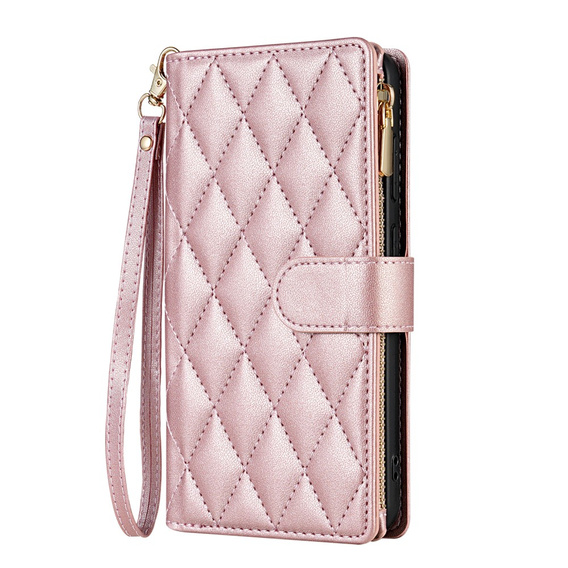 Puzdro s chlopňou pre Samsung Galaxy S25 Edge, Rhombus Crossbody Leather, ružové rose gold