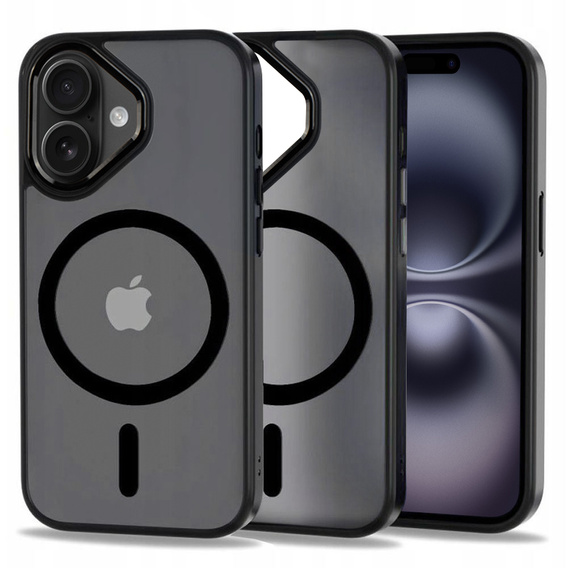 Puzdro pre iPhone 16, pre MagSafe, ERBORD Matt Case, transparentné / čierne + sklo na displej