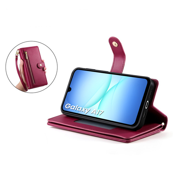 Flipové puzdro Wallet Zipper Pocket pre Samsung Galaxy A17 5G, Wallet Zipper Pocket, červené