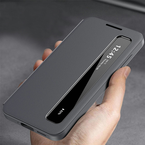 Kožené puzdro Smart View Window pre Samsung Galaxy S26, sivé