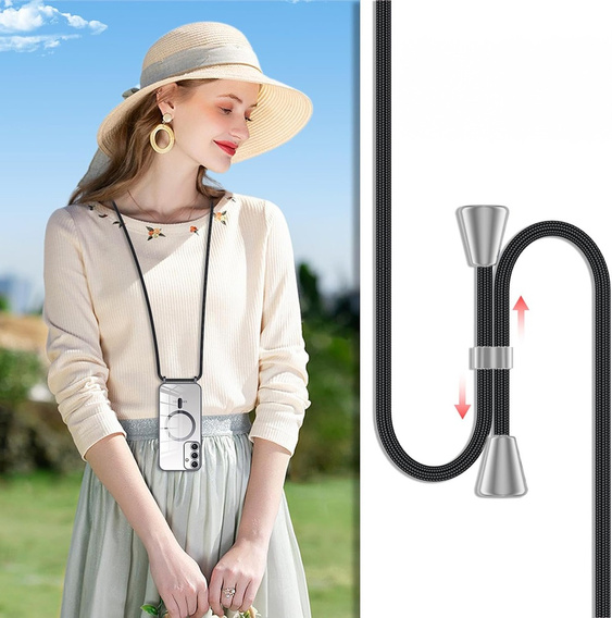 Puzdro pre Samsung Galaxy S25, Electro MagSafe, čierne + šnúrka