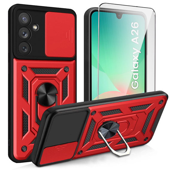 Pancierované puzdro pre Samsung Galaxy A26, CamShield Slide, červené + tvrdené sklo 9H