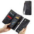 CASEME puzdro pre Samsung Galaxy A56 5G, Retro Leather Wallet, s remienkom, čierne