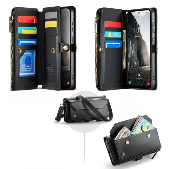Puzdro CASEME pre Samsung Galaxy A56 5G, RFID Leather Wallet, s popruhom cez rameno, čierne