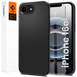 Puzdro Spigen pre iPhone 16E, Thin Fit Mag, čierne + tvrdené sklo 9H
