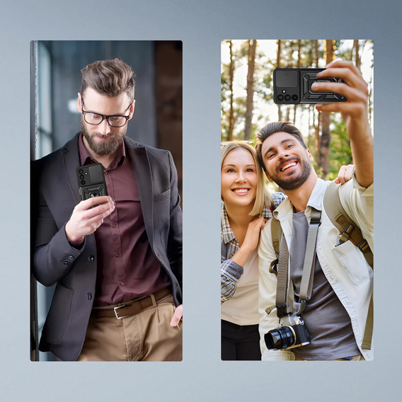 Pancierované puzdro pre Samsung Galaxy A17 5G, s ochranou fotoaparátu, so stojanom, čierne