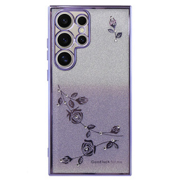 Puzdro pre Samsung Galaxy S24 Ultra, Glitter Flower, fialové