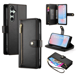 Klapkové puzdro pre Samsung Galaxy S24 FE, Wallet Zipper Pocket, čierne
