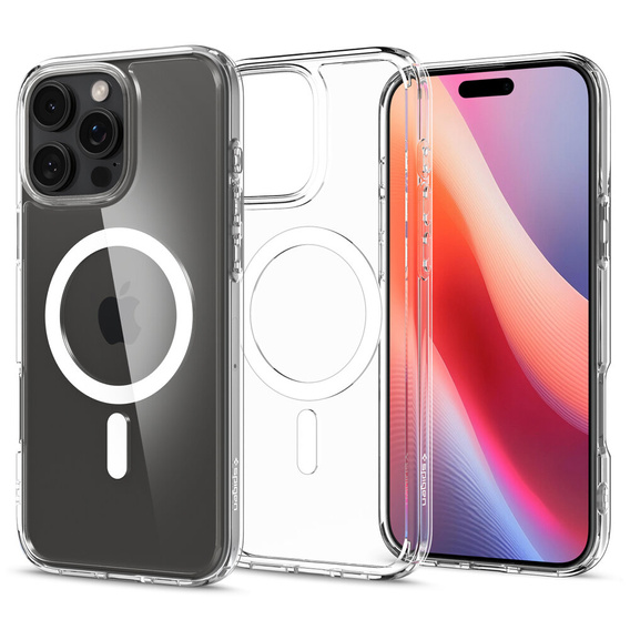 Puzdro MagSafe Spigen pre iPhone 16 Pro Max, Ultra Hybrid, transparentné / biele + tvrdené sklo 9H