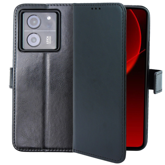 Klapkové puzdro pre Xiaomi 13T / 13T Pro, Crazy Horse Wallet, čierne