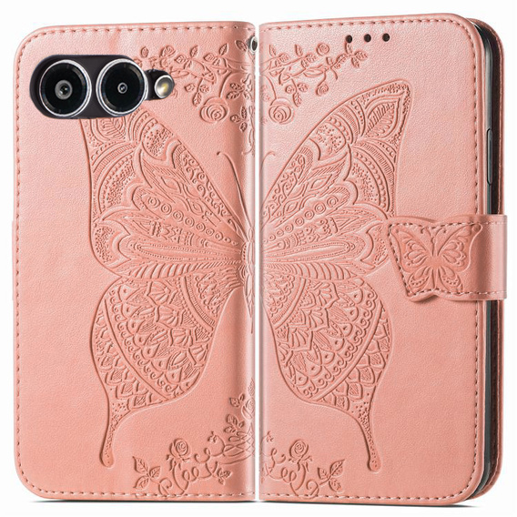 Klapkové puzdro pre T Phone 3 5G, Butterfly, ružové rose gold