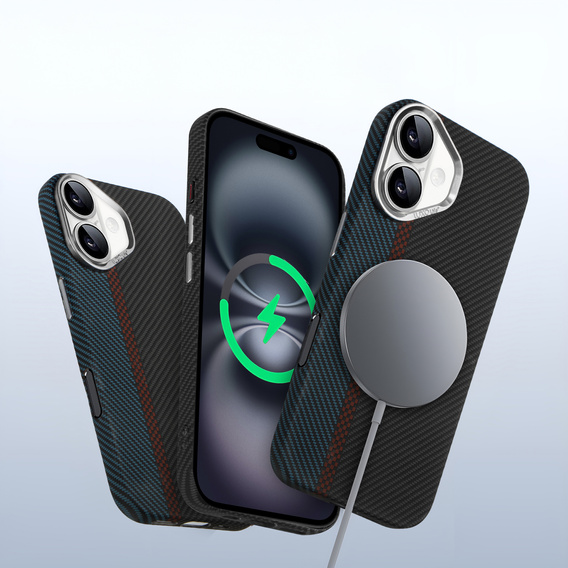 Puzdro pre iPhone 16 Plus, Carbon Fiber MagSafe, čierna / modrá