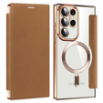 Klapkové puzdro pre Samsung Galaxy S23 Ultra, RFID Wallet MagSafe CamShield, hnedé
