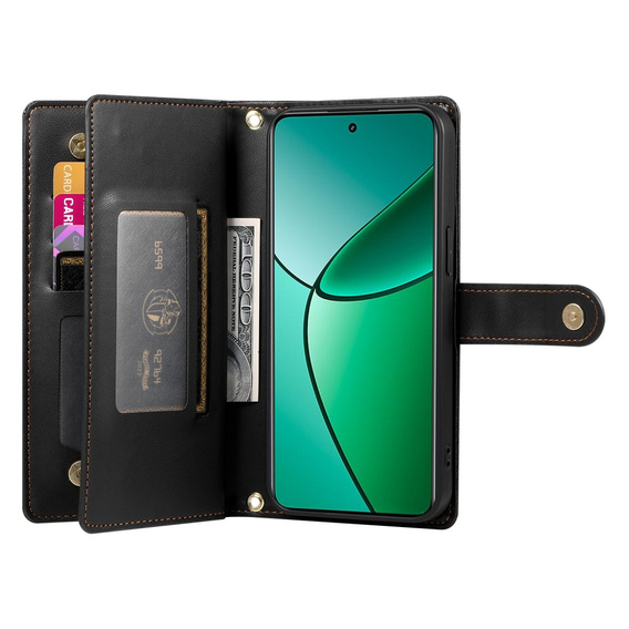 Klapkové puzdro pre Oppo Reno 13F 5G, Wallet Zipper Pocket, čierne