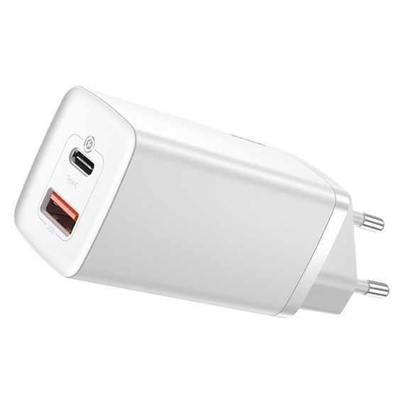 Sieťová nabíjačka Baseus GaN2 Lite 65 W USB-C + USB-A, biela (EÚ)