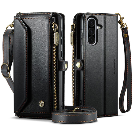 Puzdro CASEME pre Samsung Galaxy A56 5G, RFID Leather Wallet, s popruhom cez rameno, čierne