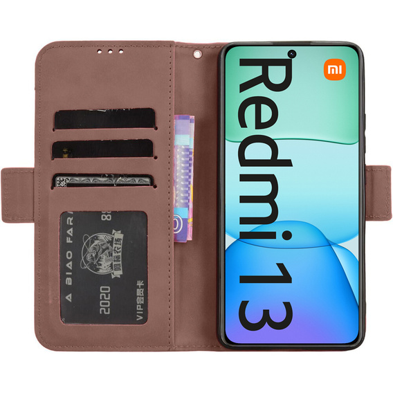 Klapkové puzdro pre Xiaomi Redmi 13, Card Slot, hnedé