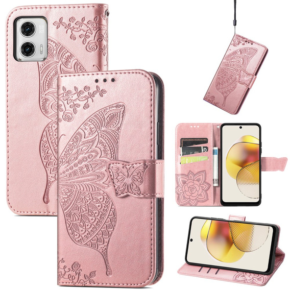 Klapkové puzdro pre Motorola Moto G73 5G, Butterfly, ružové rose gold