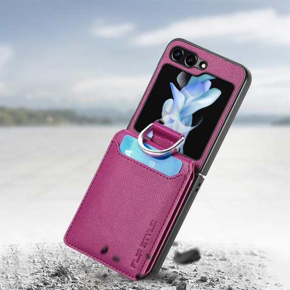 Puzdro pre Samsung Galaxy Z Flip7 FE / Z Flip6, Card Slot Ring Case, fialové