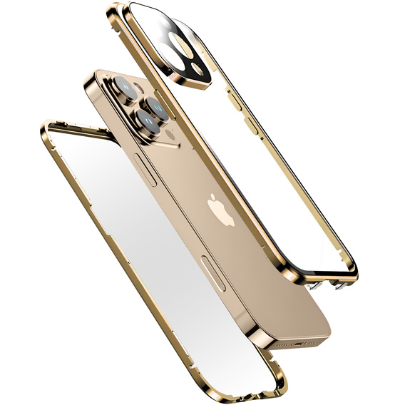 Puzdro pre iPhone 16 Pro, Magnetic Dual Glass, zlaté