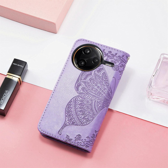 Klapkové puzdro pre Xiaomi Poco F7 Pro, Butterfly, fialové