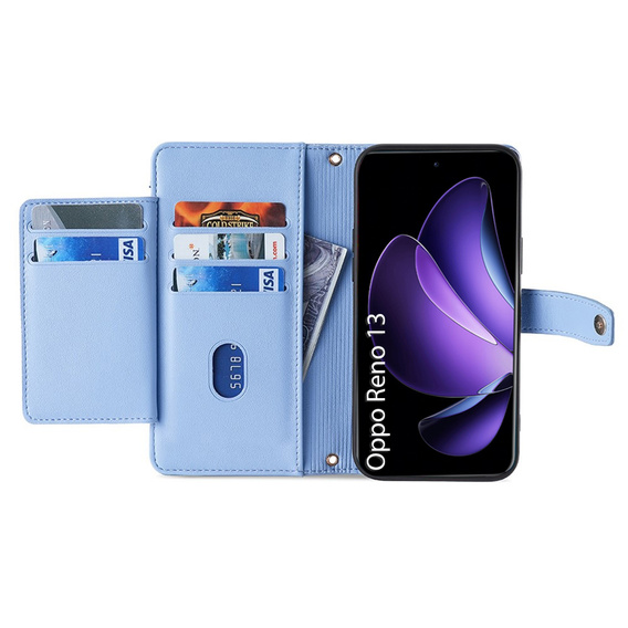 Klapkové puzdro pre Oppo Reno 13, Wallet Zipper Pocket, modré