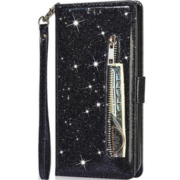 Klapkové puzdro pre Samsung Galaxy A55, Wallet Zipper Pocket Glittery, čierne
