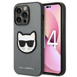Karl Lagerfeld Obal na mobil pre iPhone 14 Pro Max, Saffiano Choupette Head Patch, strieborné